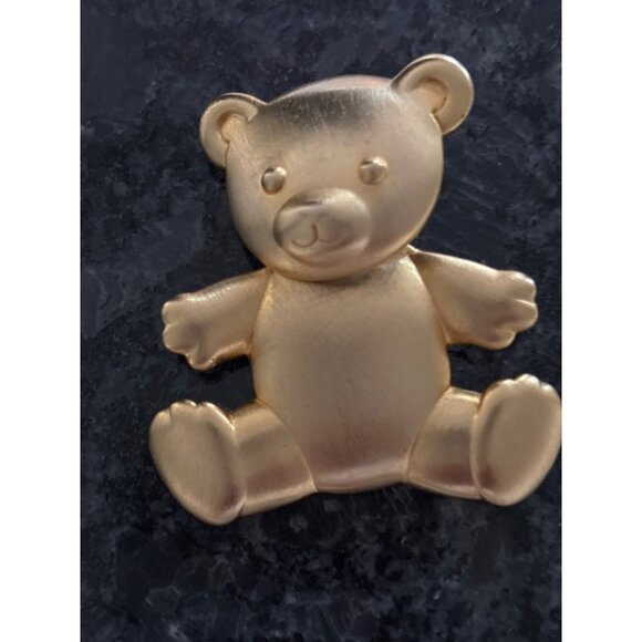 Gold-Tone JJ Teddy Bear Brooch Pin Vintage Movable Head Signed - Picture 1 of 11